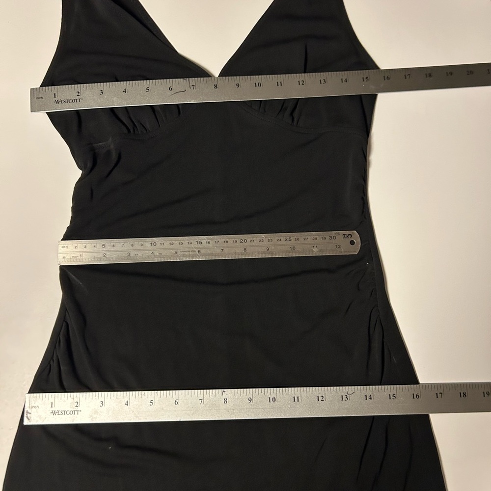 BCBG Black Tank Princess Cut Ruffle Hem Midi Dress with give and stretch.  Sz S - Picture 5 of 7